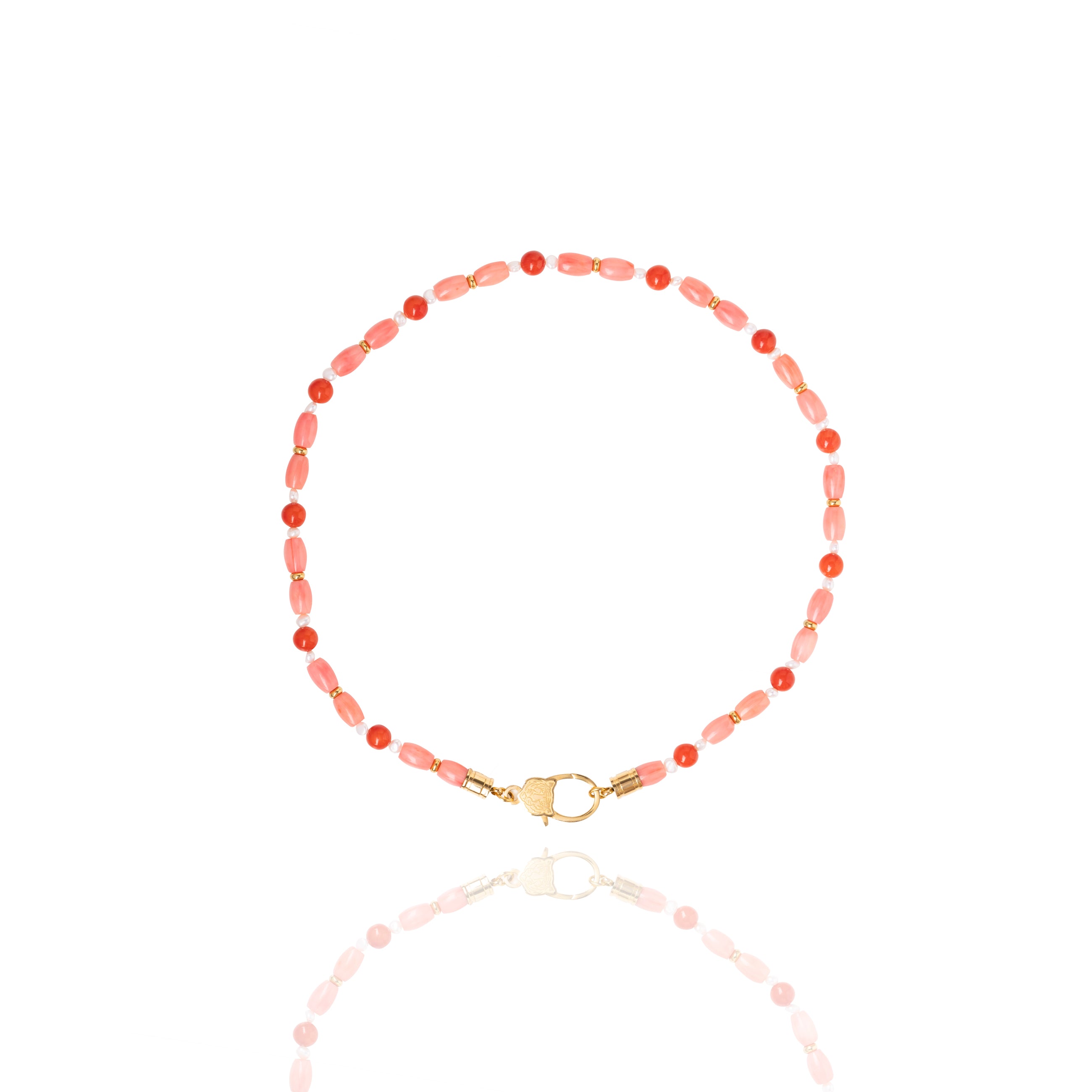 Necklace with red and pink corals and beads