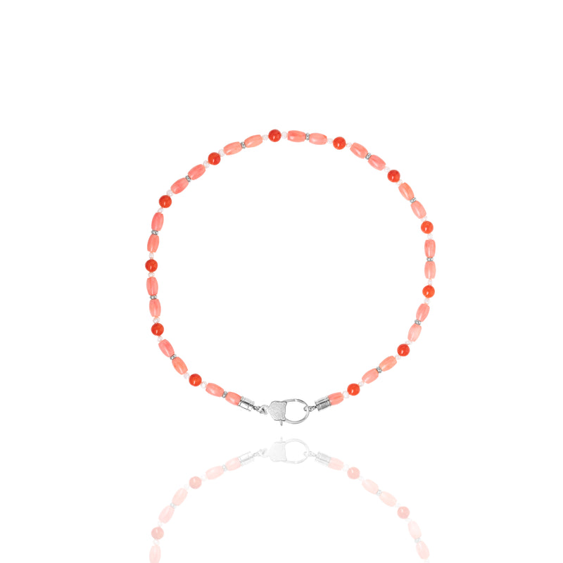 Collier con coralli rossi,rosa e perline